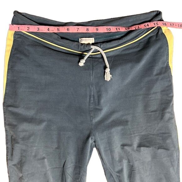 Le Coq Sportif Cropped Wide Leg Blue w/ Yellow Stripes Cotton Drawstring Pants - Picture 5 of 7